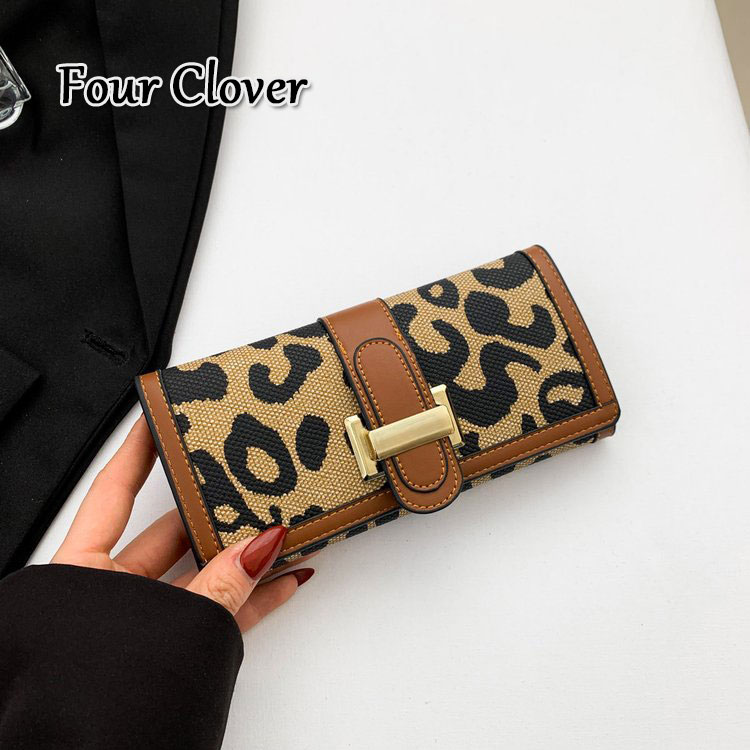 European and American fashion leopard print wallet, long ladies wallet, unisex clutch, large capacity tri-fold wallet, cardholder, retro classic short