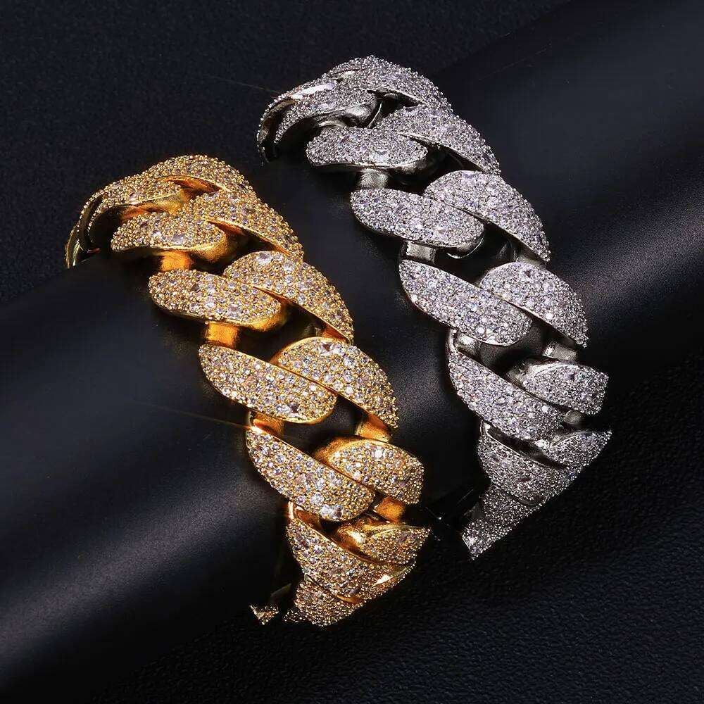 jewelry Hip Hop Jewelry 22mm Miami Cuban Bracelet Fully Iced Out Mixed-cut Round and Irregular-shaped Diamonds Chain