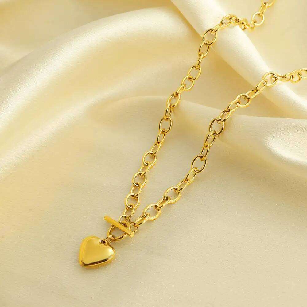 Stainless Steel Heart OT Buckle Necklace For Women Thick Clavicle Chain Unique Birthday Wedding Party Jewelry Gifts New 25N1226