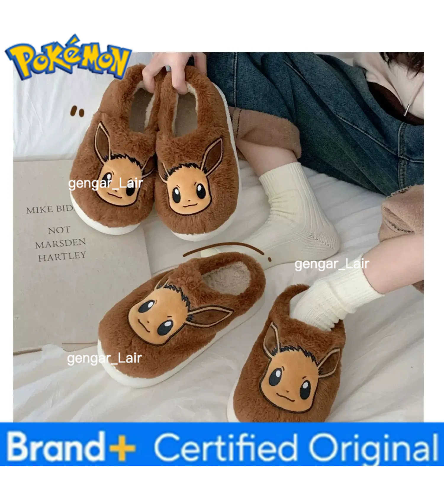Pokemon Anime Couple Slippers Cute Pikachu Eevee Cartoon Cotton Home Shoes for Men And Women with Velvet Insulation Winter Gifts W251226