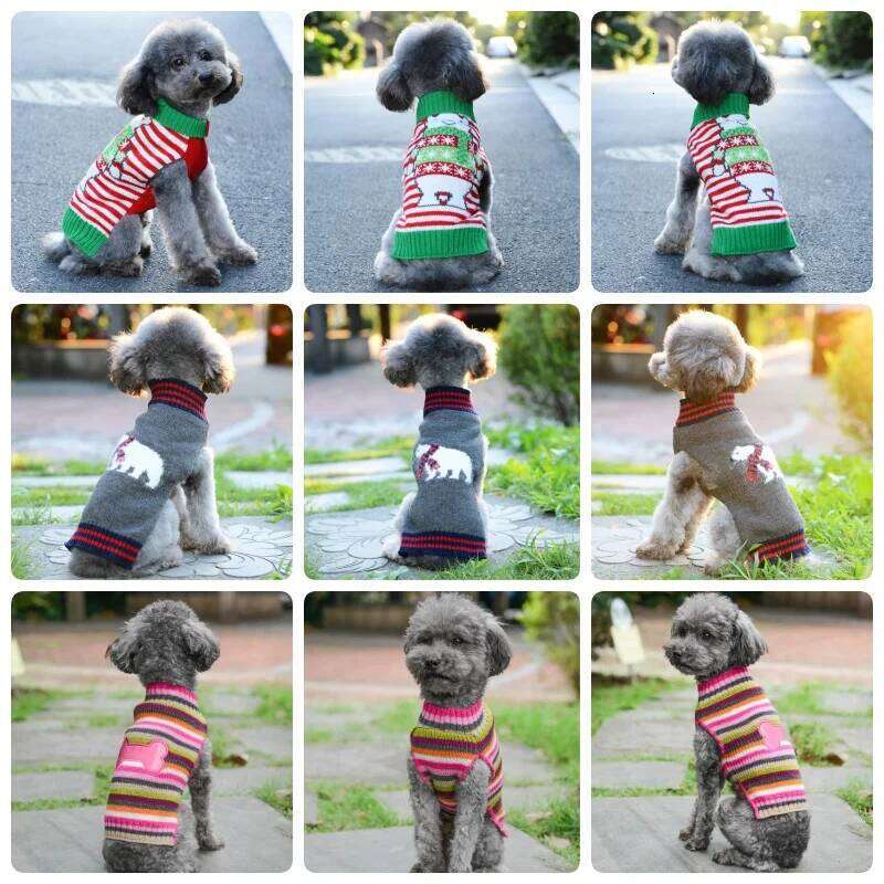 Fashion Knitted Clothes Winter Warm Dog Sweater Christmas Puppy Costumes Cute Print Cat Turtleneck Chihuahua Pet Pullovers 25T1226