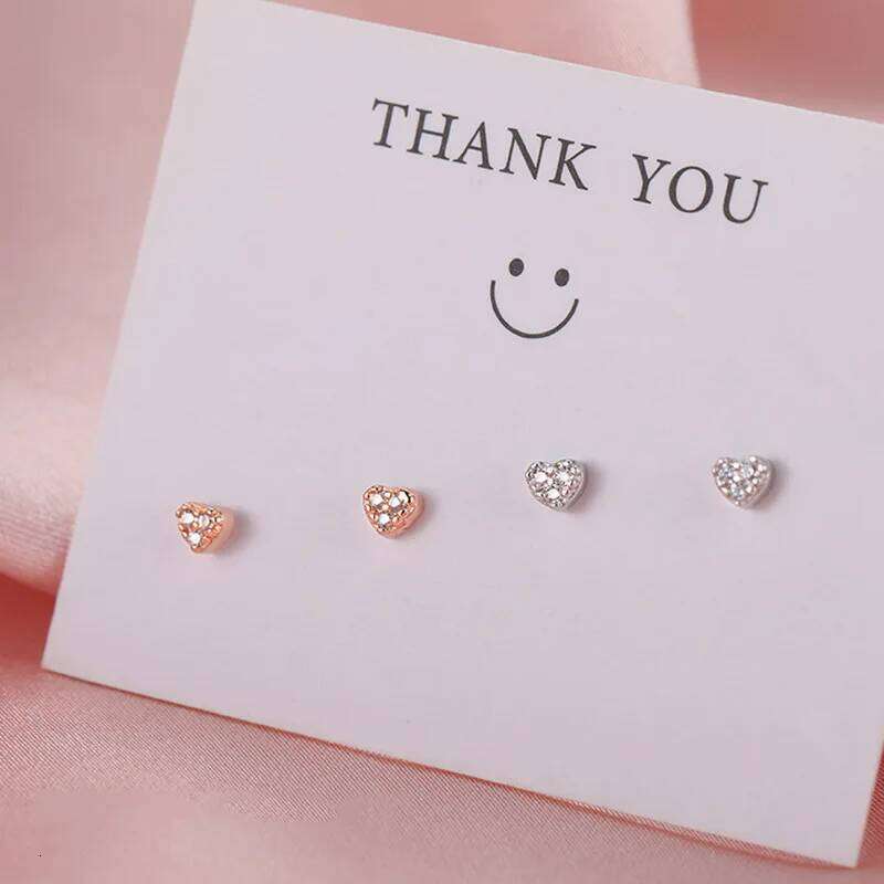 Simple Tibetan Silver Cute Love Heart CZ Zircon Mini Small Stud Earrings Birthday Piercing Women Pendiente Plata Jewelry Gift 25H1226