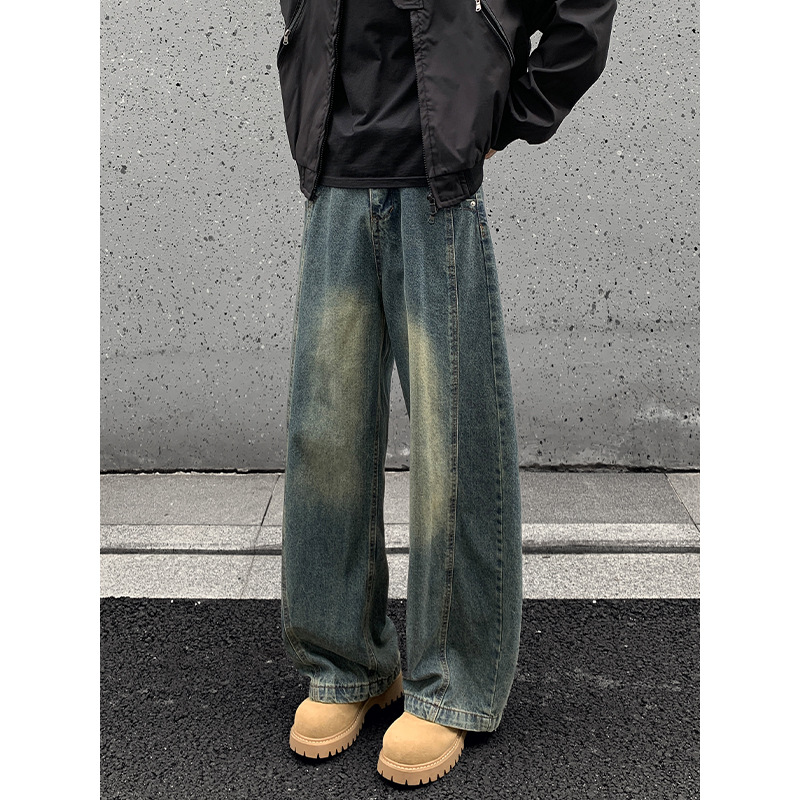 Vintage Scimitar Jeans for Men, Autumn & Winter American Straight-Leg Loose Pants, Cool & Stylish Streetwear Scimitar Wide-Leg Casual Trousers