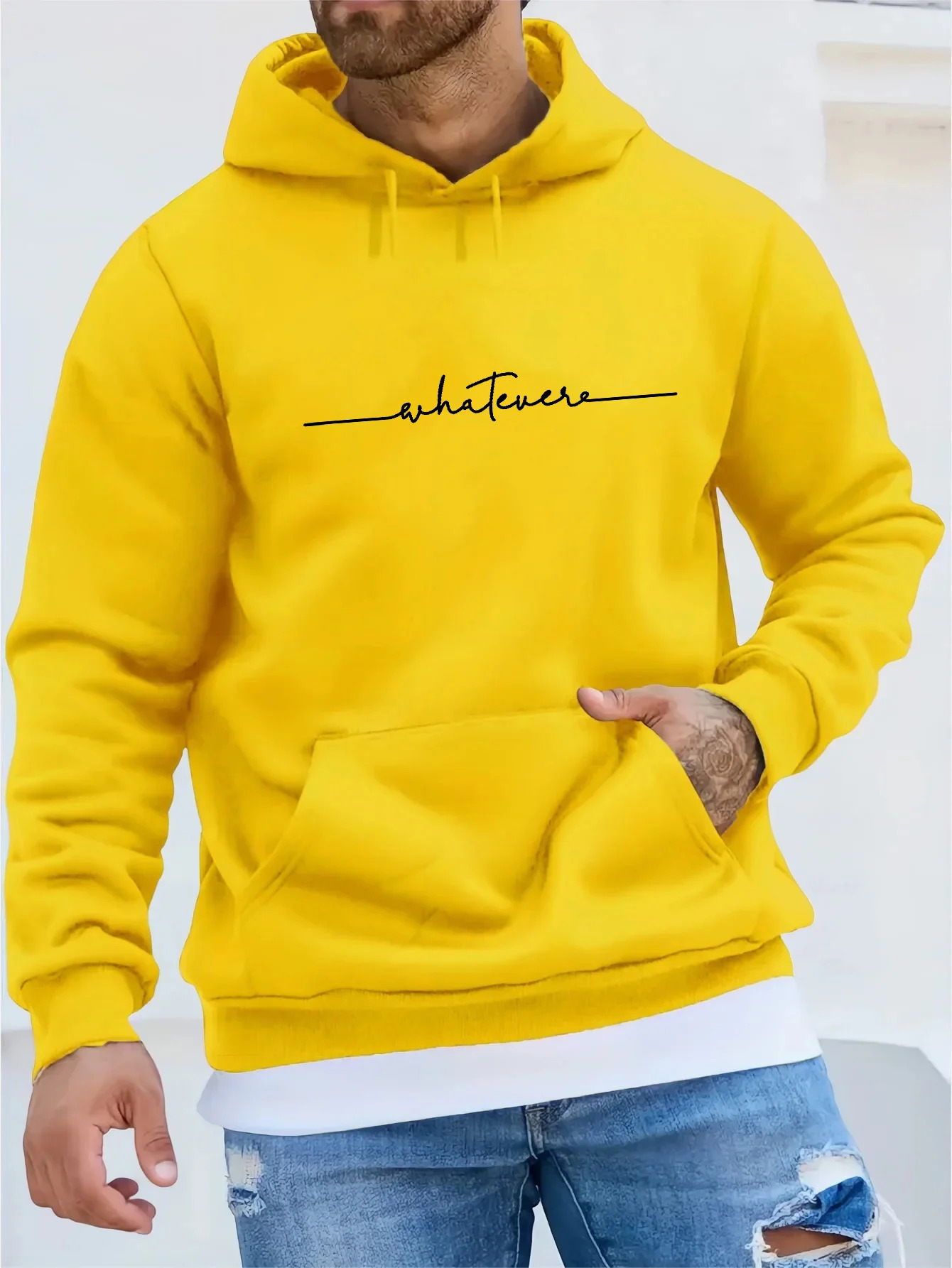 Mens autumn and winter fashionable casual pullover with simple letter printed long sleeved hooded sweatshirt 251222