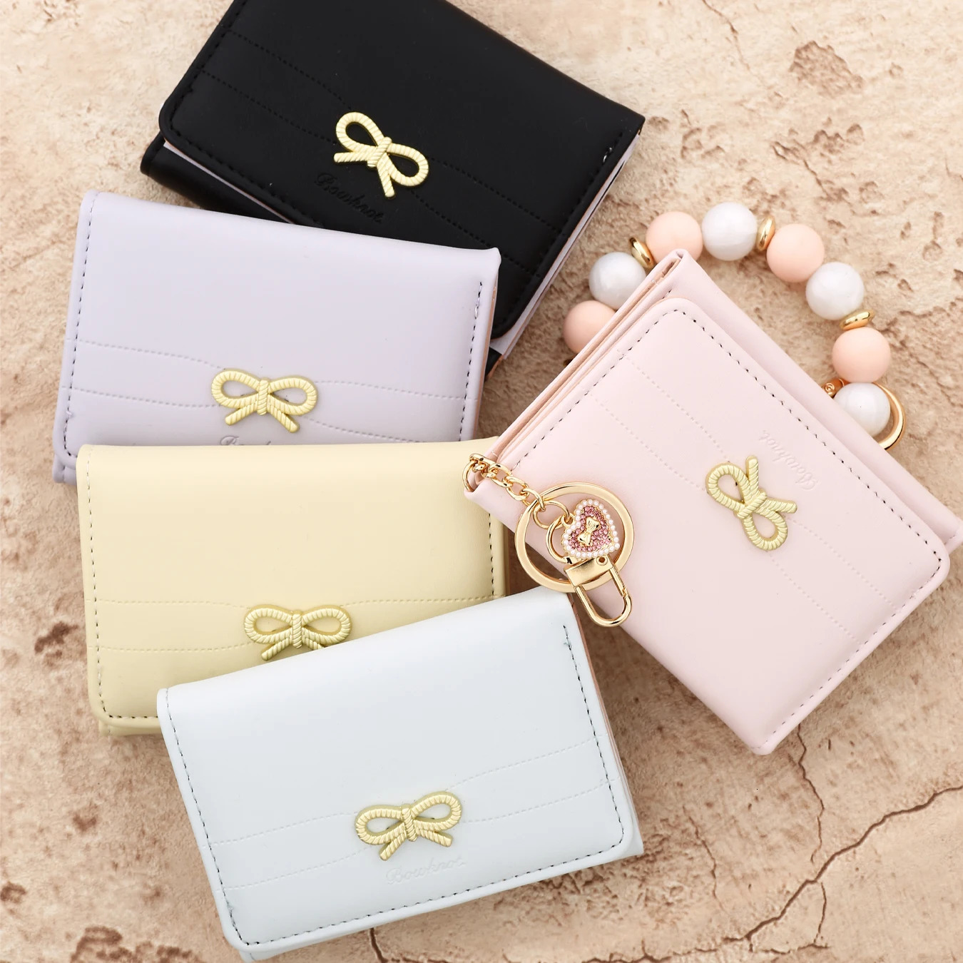 Love pendant bow card bag Leather Card Bag Wristlet Keychain Silicone Beaded Bracelet Leather Tassel Butterfly Wallet Bangle 251225