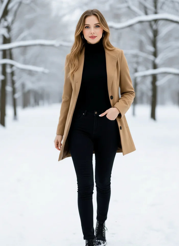 Office Casual Coat Trench Womens Wear Thickened Elegant Single-Breasted Jacket Autumn Winter Commute Daily Wear Overcoat Trench 251222