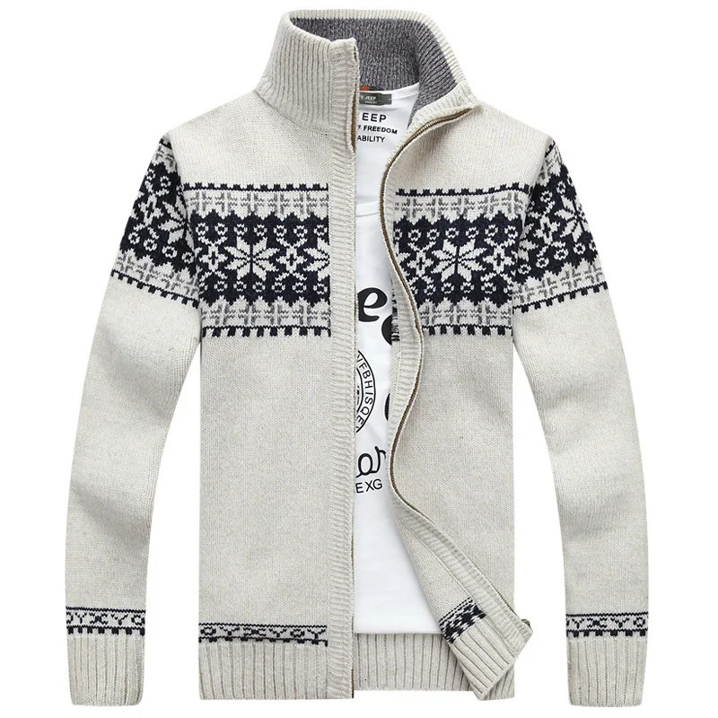 Mens FullZip Fair Isle Knitted Cardigan HighNeck Nordic Pattern Thick Sweater Jacket MultiColor Casual Knitwear for Autumn 251226