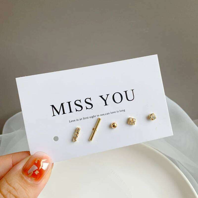 5 Pcs Pearl Crystal Small Stud Earrings Set for Women Girls Fashion Studs Ear Jewelry 25H1226