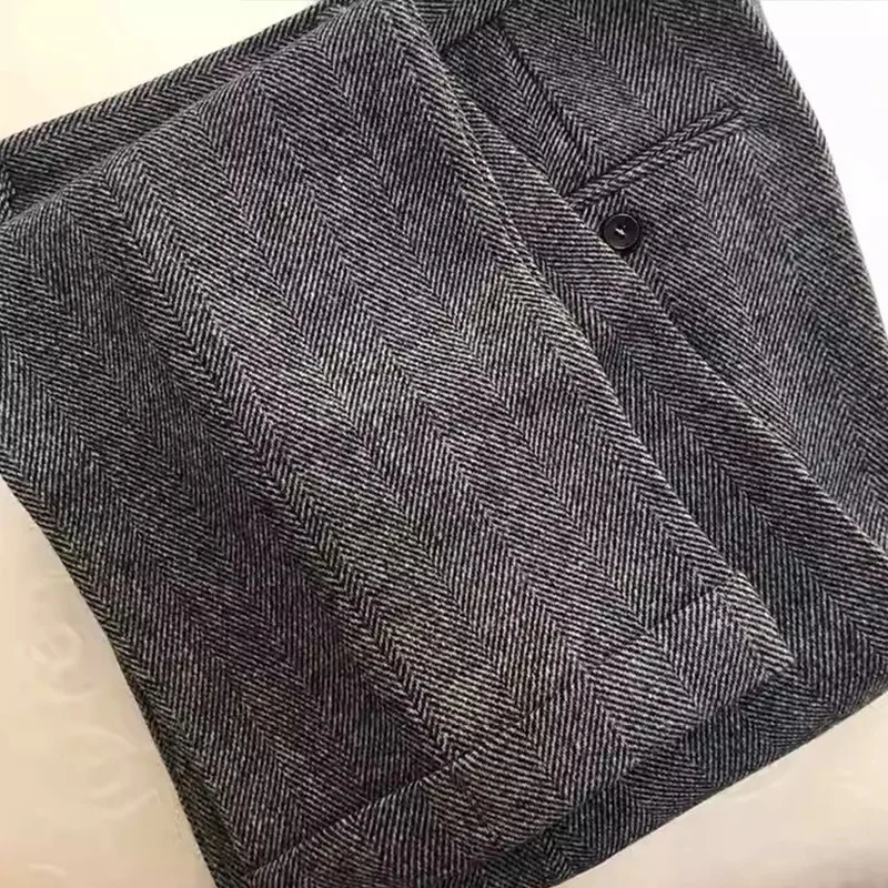 AmericanStyle Retro Tweed HighWaisted Herringbone Wool Casual StraightLeg Mens Trousers for Autumn and Winter in Large Sizes 251226
