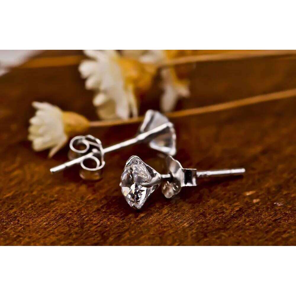 Crystal Zircon Real 925 Channel Cubic Zirconia Stud Earrings for Women Sterling Silver Jewelry 25H1226