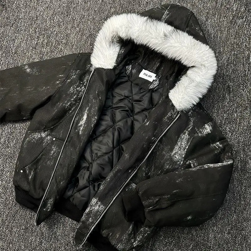 american Winter Fur Hooded Jacket Men Outerwear Thick Short Parkas Coat Faux Collar Parkas Casual Aesthetic Retro warm 251222