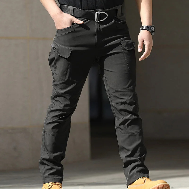 Men Fashion Cargo Pants Solid Color MultiPockets Waterproof Trousers Fall Casual Jogger Sweatpants 251226