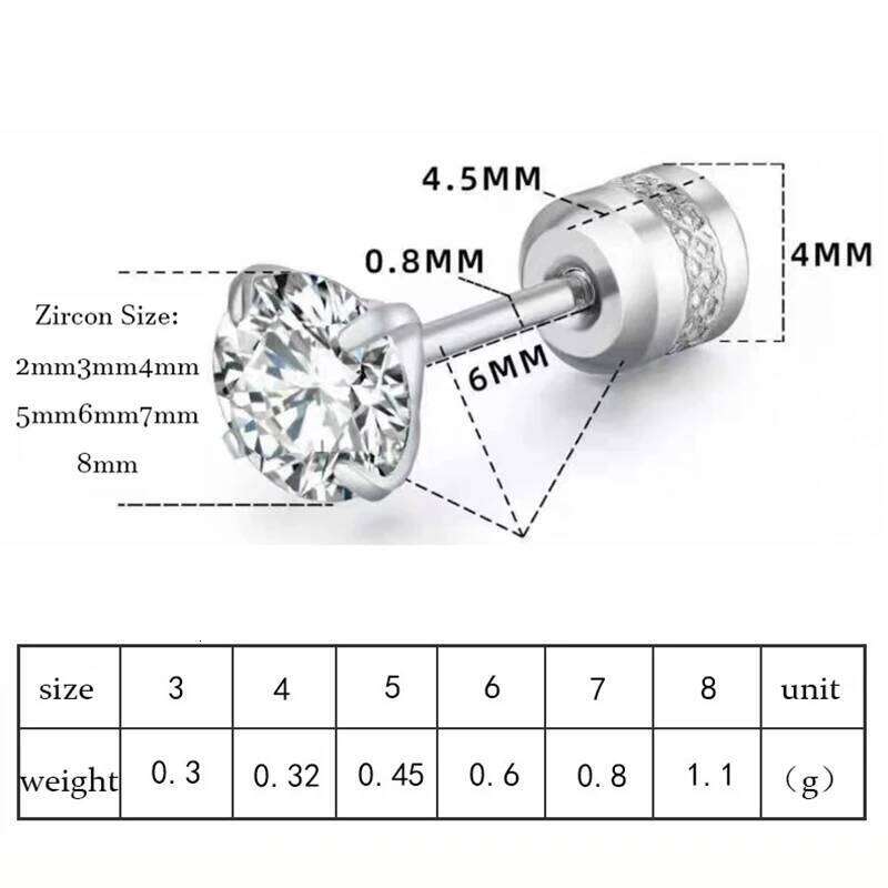 Stainless 4 Color CZ Zircon korean Earrings For Women Crystal Screw Titanium Steel Ear Studs Anti Allergic Body Jewelry 25H1226