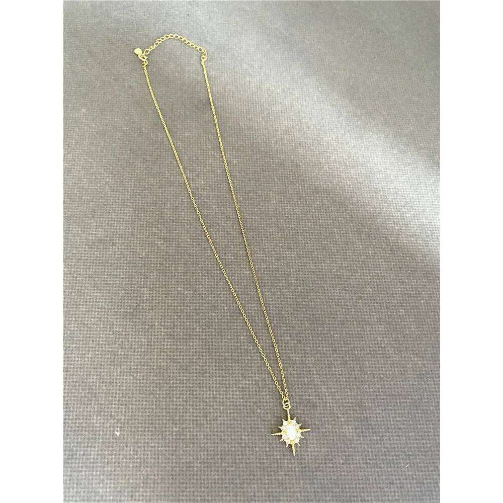 Exquisite S925 Sterling Silver Plated 14k Gold Inlaid Opal Sun sta Necklace Women's Fashion Simple Retro Ornament Clavicle Chain 25N1226