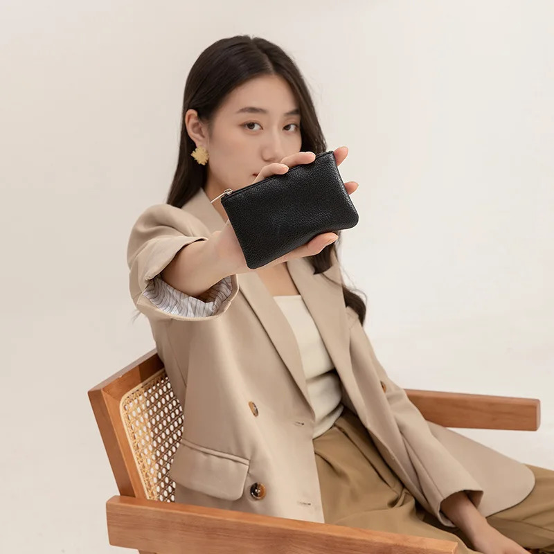 women wallet lychee-pattern zipper purse ultra-thin short card holder coin key storage bag fashion PU small wallet 251225