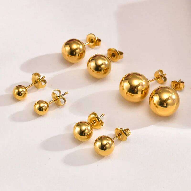 Round Stainlesss Steel Stud for Women,Simple Polished Ball Earring Hypoallergenic Jewelry 6mm-12mm 25H1226