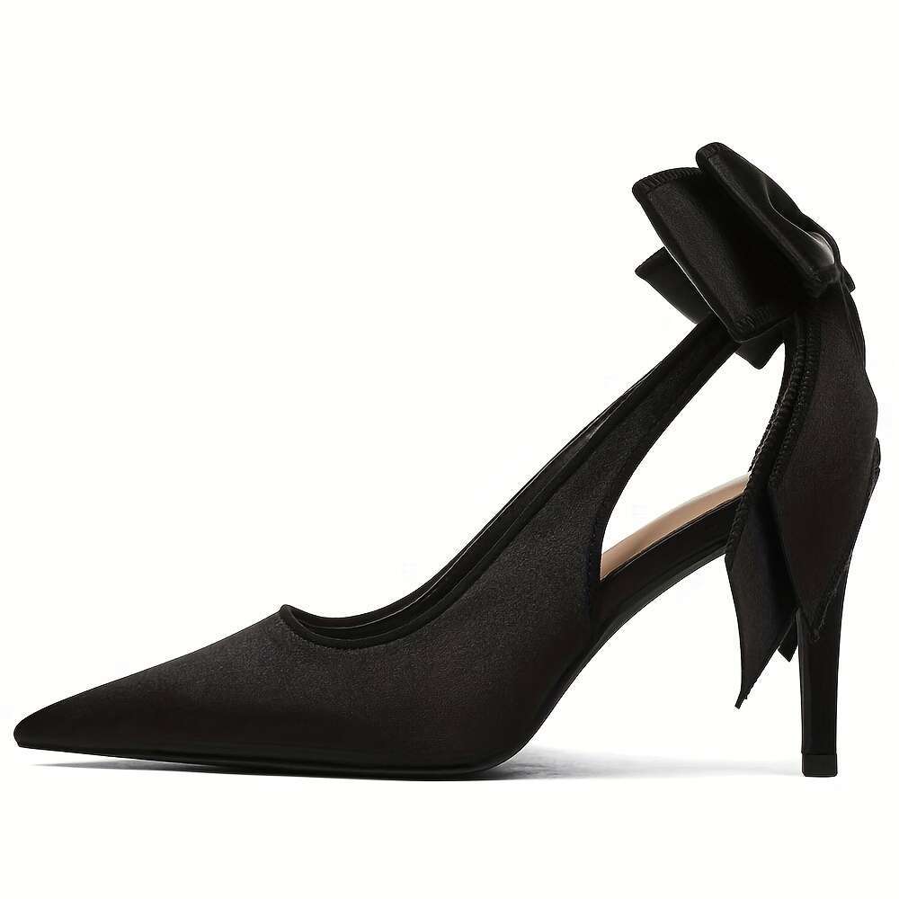 Wedding For Bridal Satin Back Heels Closed Pointed Toe Stiletto High Heel Pumps Slip On Dress Shoes Bow Design Versatile Woman Footwear MOJIDASHU