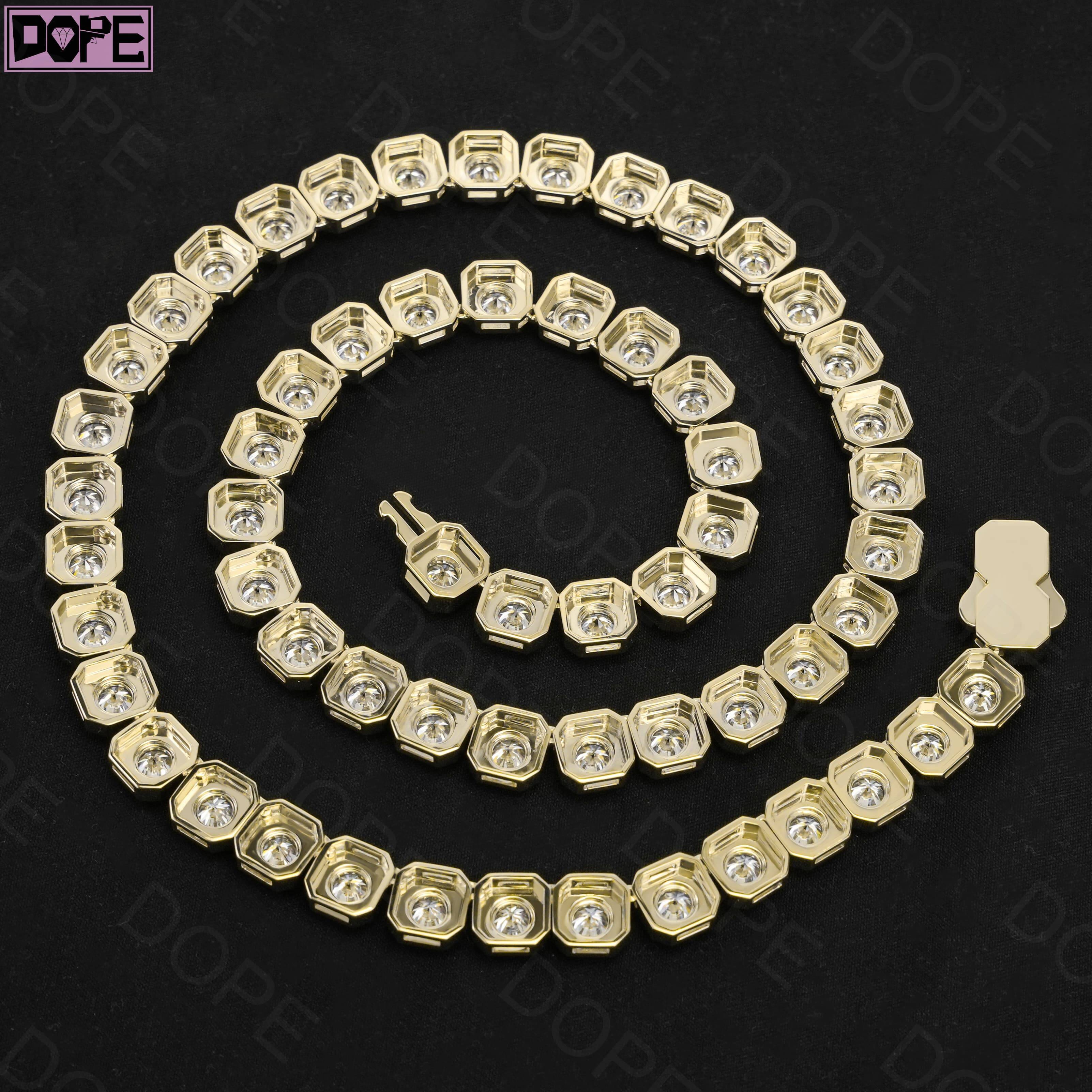 10mm Moissanite Chain 925 Silver 10k Gold Plated Cluster VVS Iced Out Men Women Moissanite Tennis Chain
