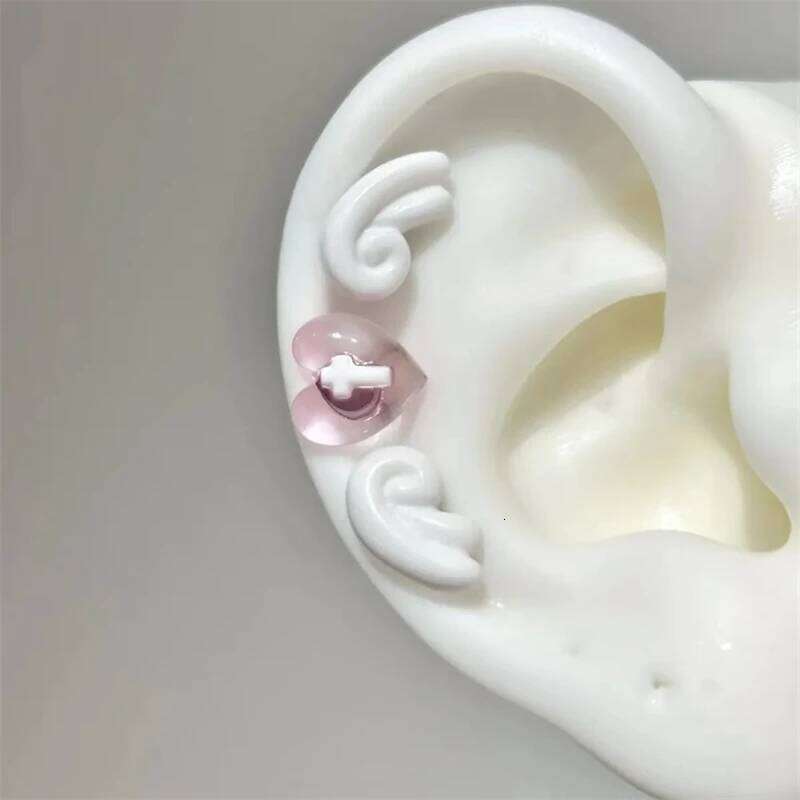 Sweet Angel's Wings Stainless Steel Ear BoneCute Acrylic Love Heart Cross Earrings for Women Body Puncture Accessories 25H1226