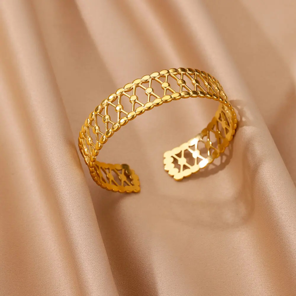 In Stainless Steel Bangles for Women Gold Color Geometric Open Cuff Bracelet femme Vintage Wedding Jewelry Gift 251219