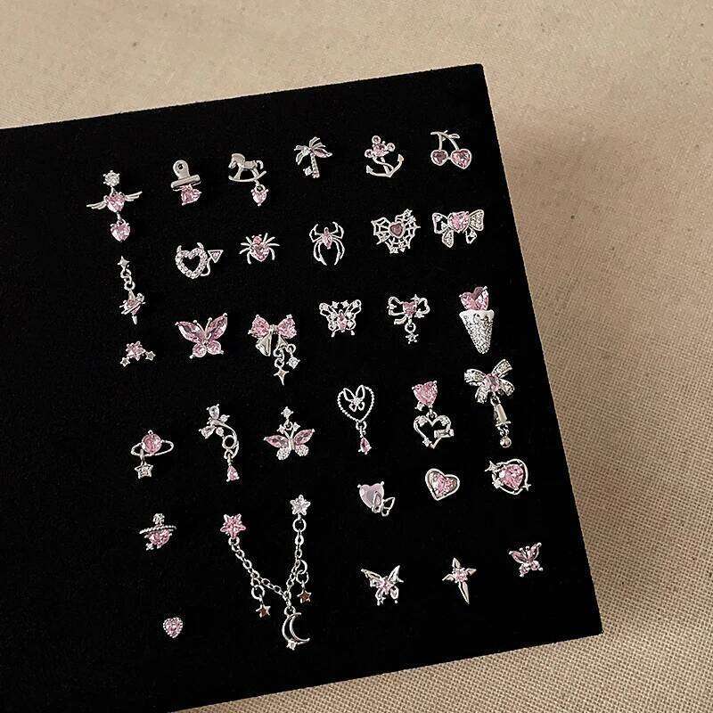 1 PCS Korean Style Cute Pink Zircon Crystal Ear Bone Nail 316L Stainless Steel Kpop Earrings for Women Cartilage Jewelry Gift 25H1226