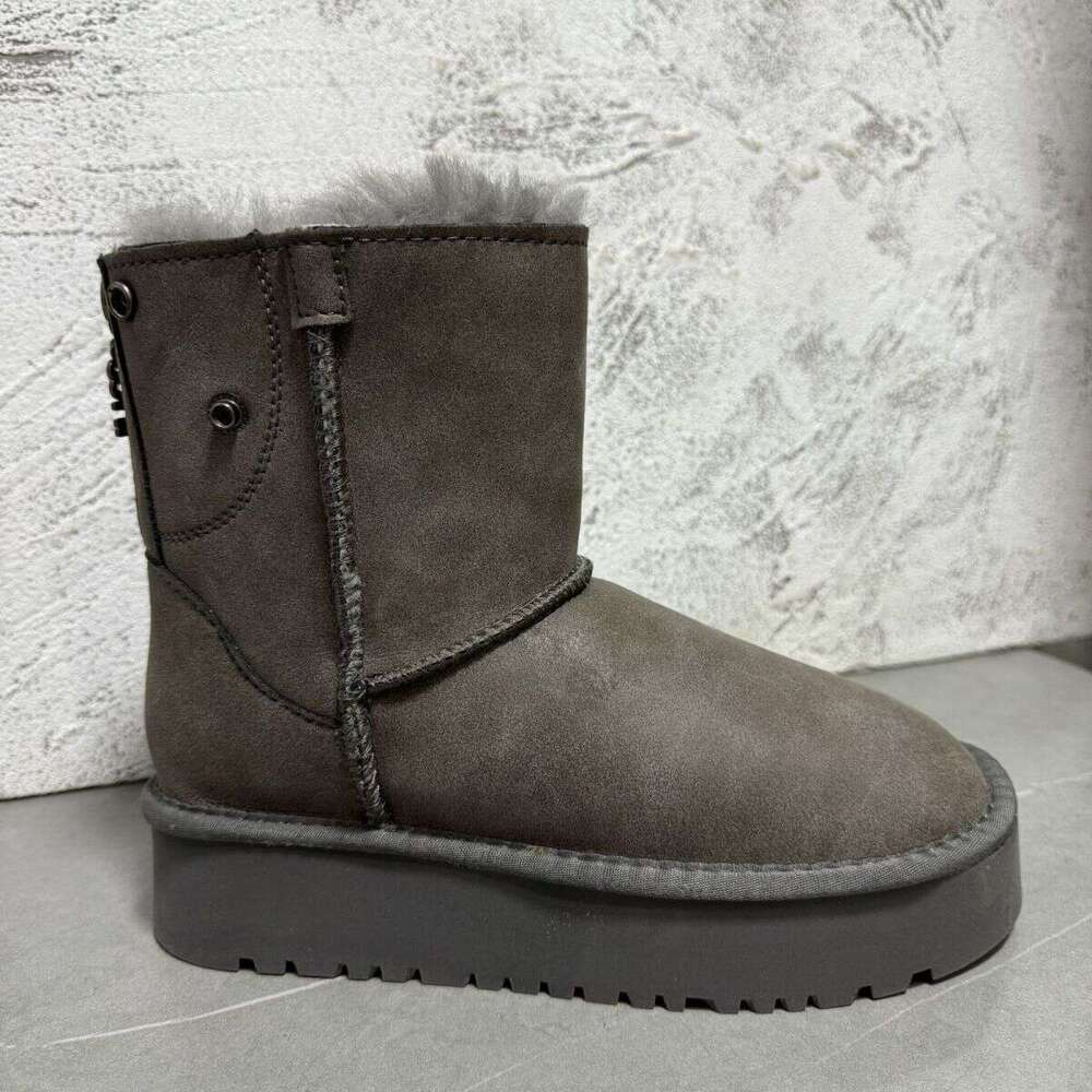 2025 Winter New Short Tube Northeast Snow Fur Integrated Anti-Slip Fleece-Lined Thickened Boots Women's Cotton Shoes Warm Zipper Mid-Calf