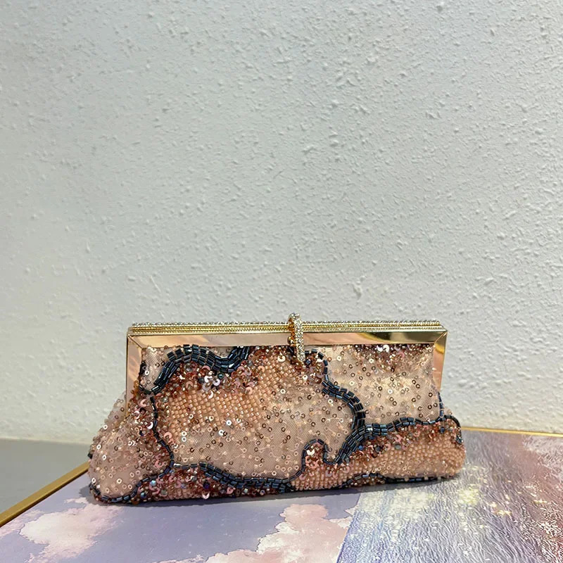 Shiny Sequin Handmade Bead Qipao Elegance Evening Handbag Chinese Retro Handheld Banquet Crossbody Bag Party Shoulder Bag 251223