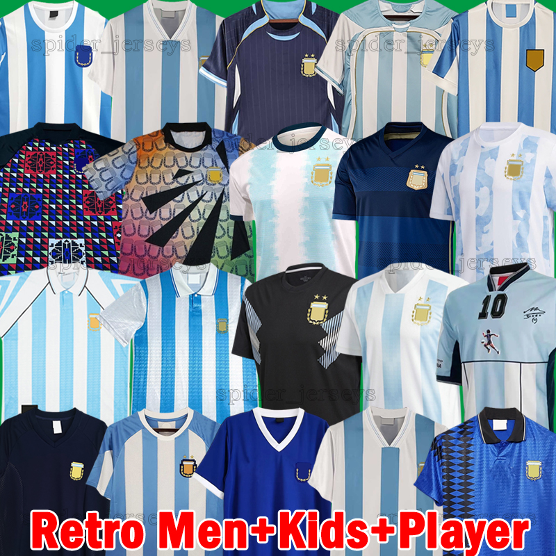 1978 Argentina Retro Soccer Jerseys 1985 86 MARADONA AIMAR KEMPES 1991 94 98 BATISTUTA Player Version Football Shirts RIQUELME 2001 06 DI MARIA 2010 18 2021 Kids Kits