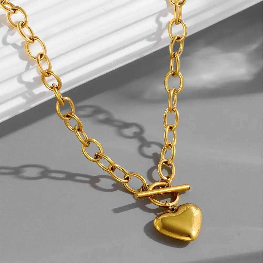 Stainless Steel Heart OT Buckle Necklace For Women Thick Clavicle Chain Unique Birthday Wedding Party Jewelry Gifts New 25N1226