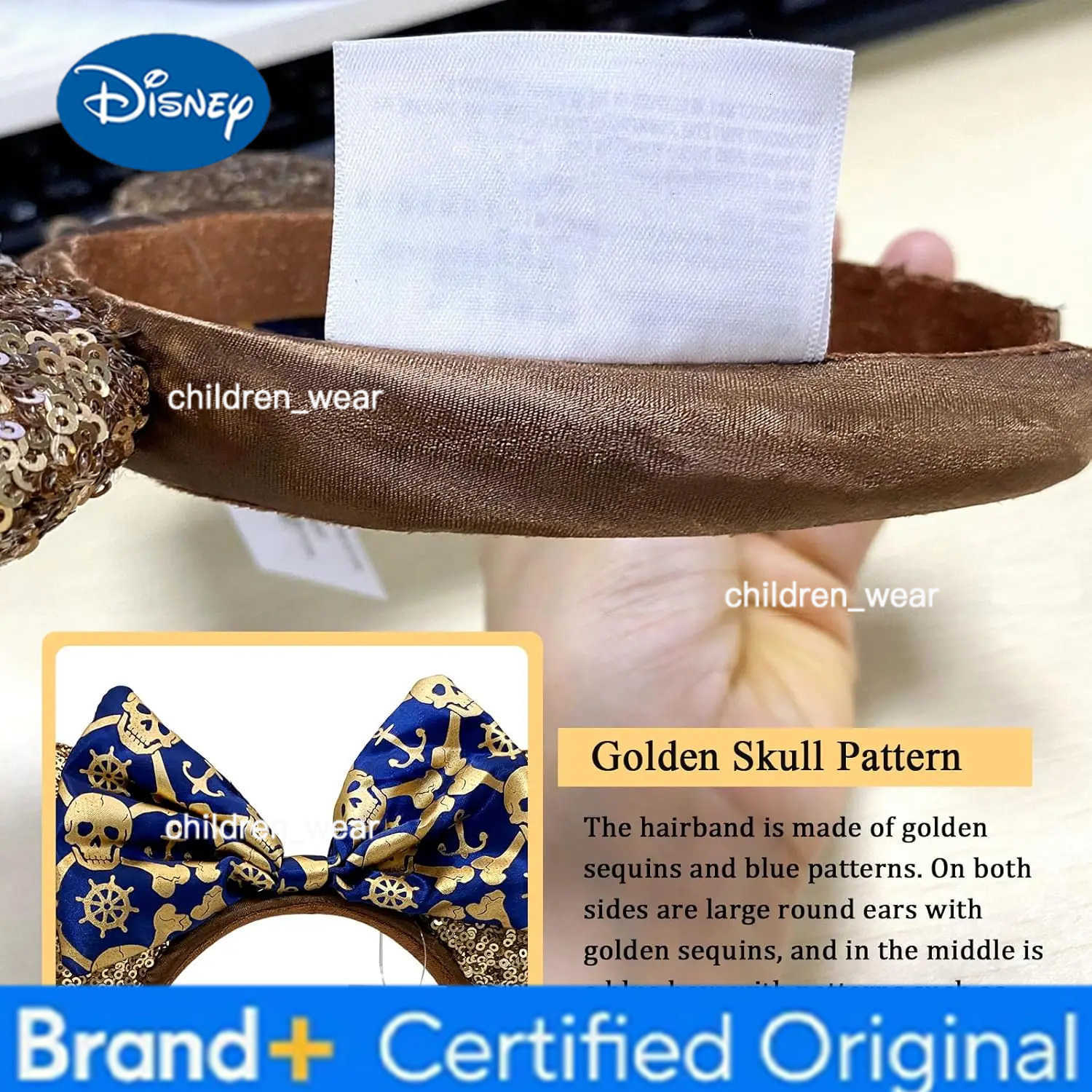 Disney Mickey Mouse Ear Headbands Gold Skull Bow Hairbands Hair Accessories Party Halloween Decoration Cosplay Costume for Women Girls H251226