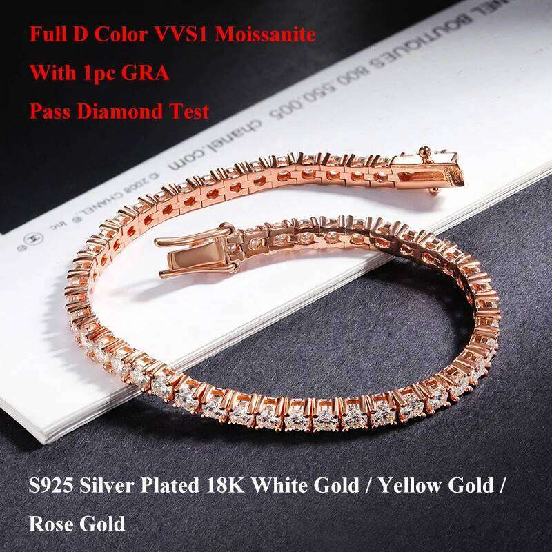 EWYA Real D Color Full 2/2.5/3/4/5/6.5mm Moissanite Tennis Bracelet For Women S925 Plated 18K Rose Gold Diamond Link Bracelets 25T1226