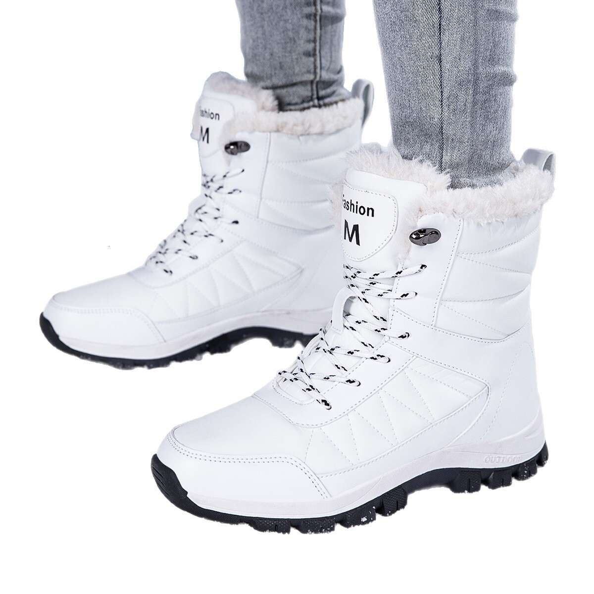 Women's Snow Winter Fleece Lined Thickened New Style Northeast Cotton Shoes Waterproof Non-Slip Outdoor Skiing Mid-Calf Cold-Proof Boots