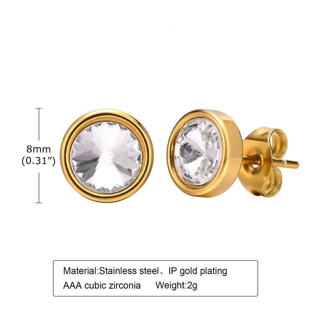 Sparking Round Cubic Zirconia Earring, Danity Women Stud Earrings Gold Plated Stainless Steel Jewelry 25H1226