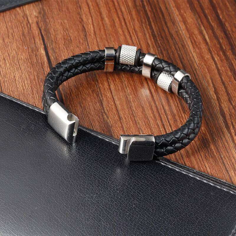 Charm Braid Rope Bracelet For Men Stainless Steel Magnetic Buckle Genuine Leather Bracelets & Bangles Male Female Jewelry 25T1226