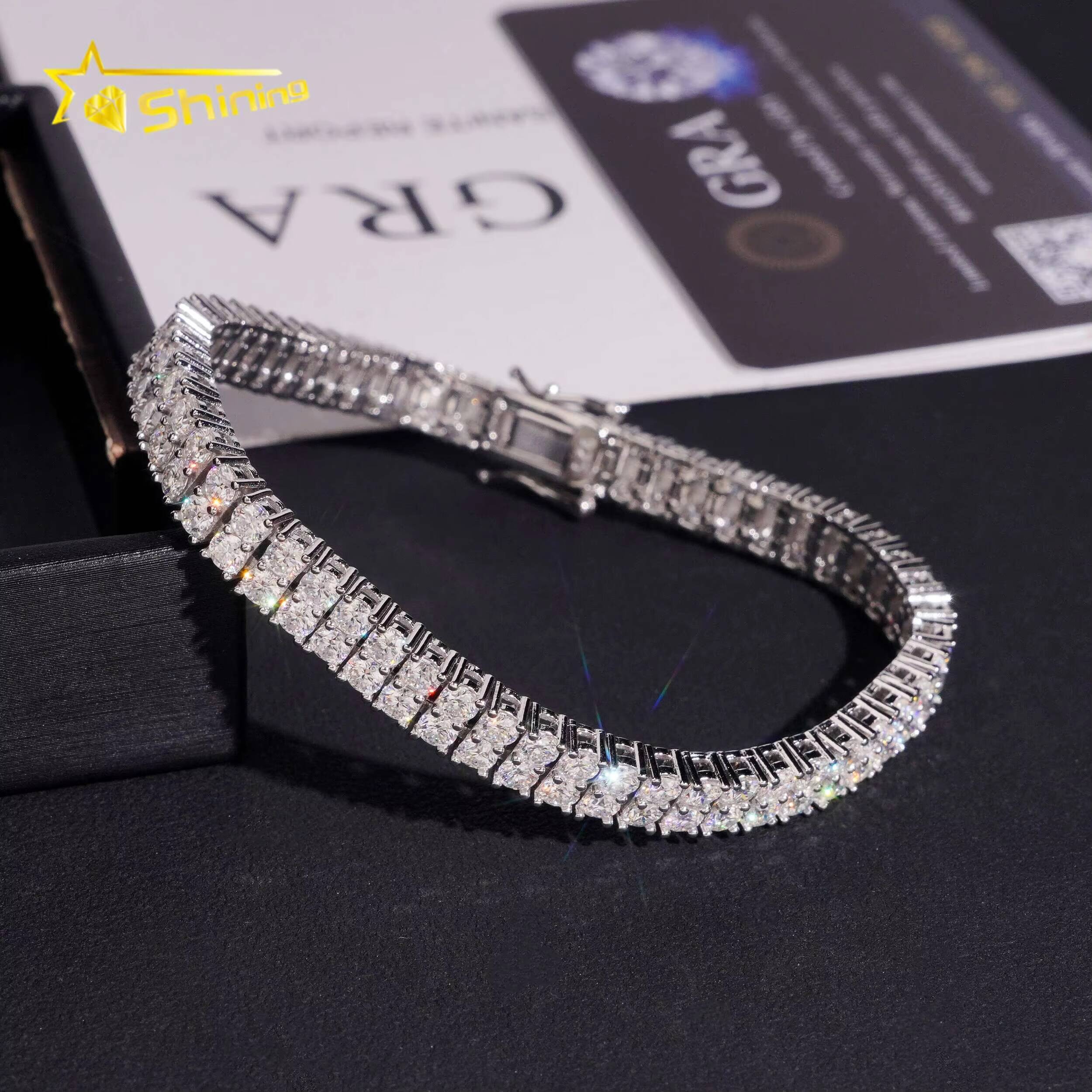 Luxury Womens Bracelet Fine Jewelry Iced Out 2 Rows VVS Moissanite Tennis Bracelet Custom 925 Silver Bracelets Daily Wear