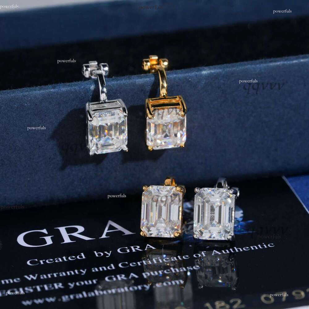 6 Cts Emerald Cut Clip on Moissanite Stud Earrings Solitaire Ear Studs 925 Silver Gold Plated Pass Diamond Testerqqvvv