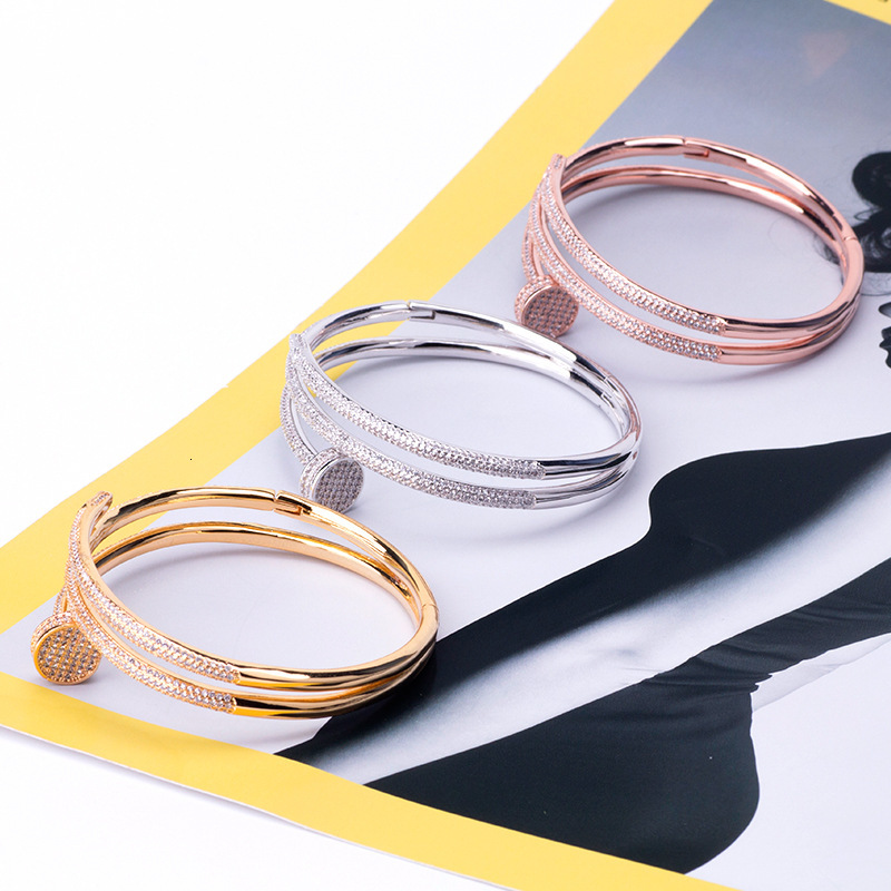New Copper Plated Zircon Inlaid Original Buckle Nail Bracelet Personalized Gold Plated Inlaid Diamond And Jewelry Manufacturer