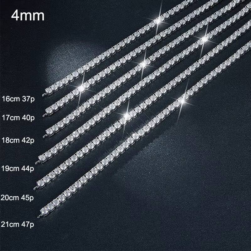 Temperament 925Sterling Silver Gold-plated Hip Hop Tennis Chain 3mm 5mm Full Inlaid Bracelet Moissanite Bracelet