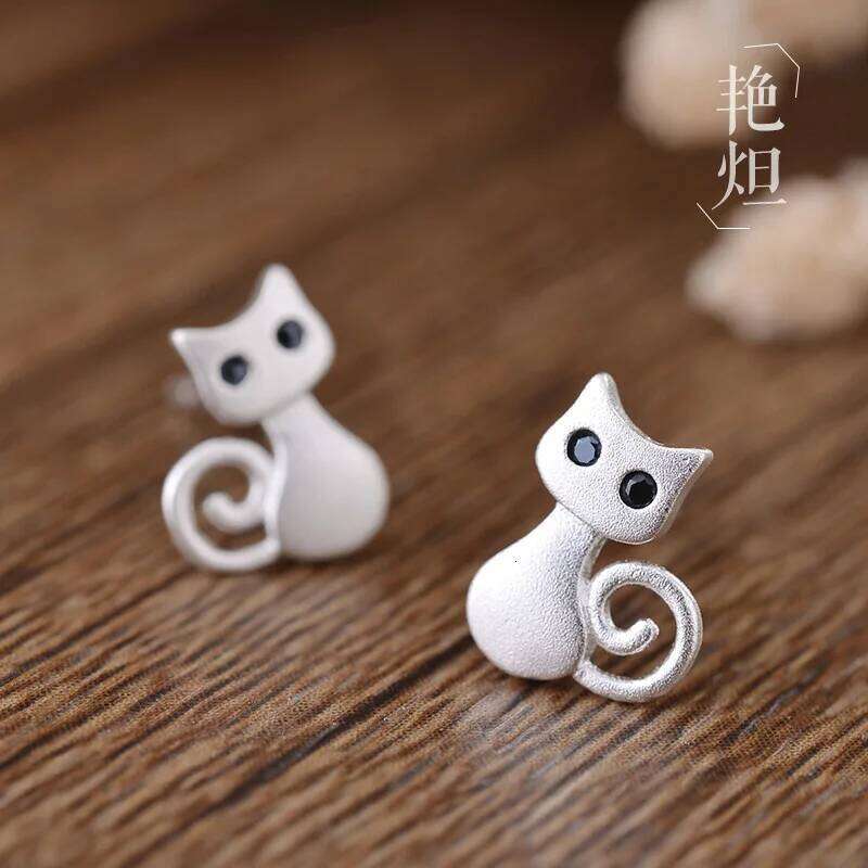 Buyee 925 Sterling Silver Female Stud Cute Cat Animal for Women Fashion Party Small Fine Jewelry Earring Gift 25H1226