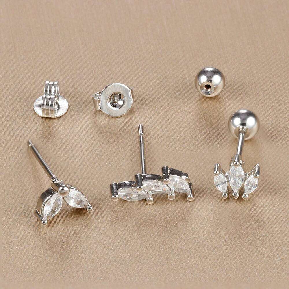 3PCS Stainless Steel Color Crown Stud Set For Women 14K Gold Plated Crystal Zircon Unique Horse Eye Earring Jewelry 25H1226