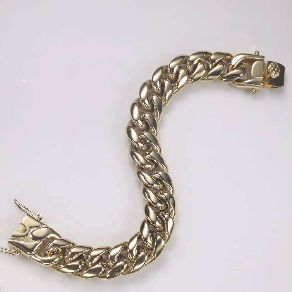 jewelry 14K Gold 8mm 12mm Stainless Steel Chain Hip Hop PVD Plated Cuban Link Necklace For Men Women Party Gift