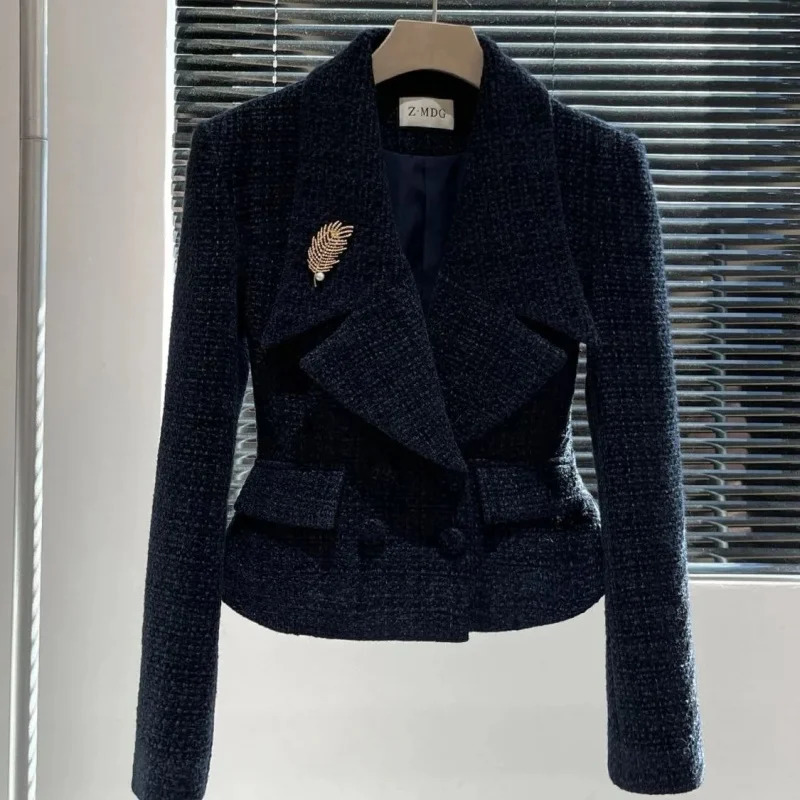 BAFU Autumn Fashion Tweed Set 2Piece Elegant Office Formal Suit Women Notch Collar Double Breasted JacketMidi Skirt 105F 251211