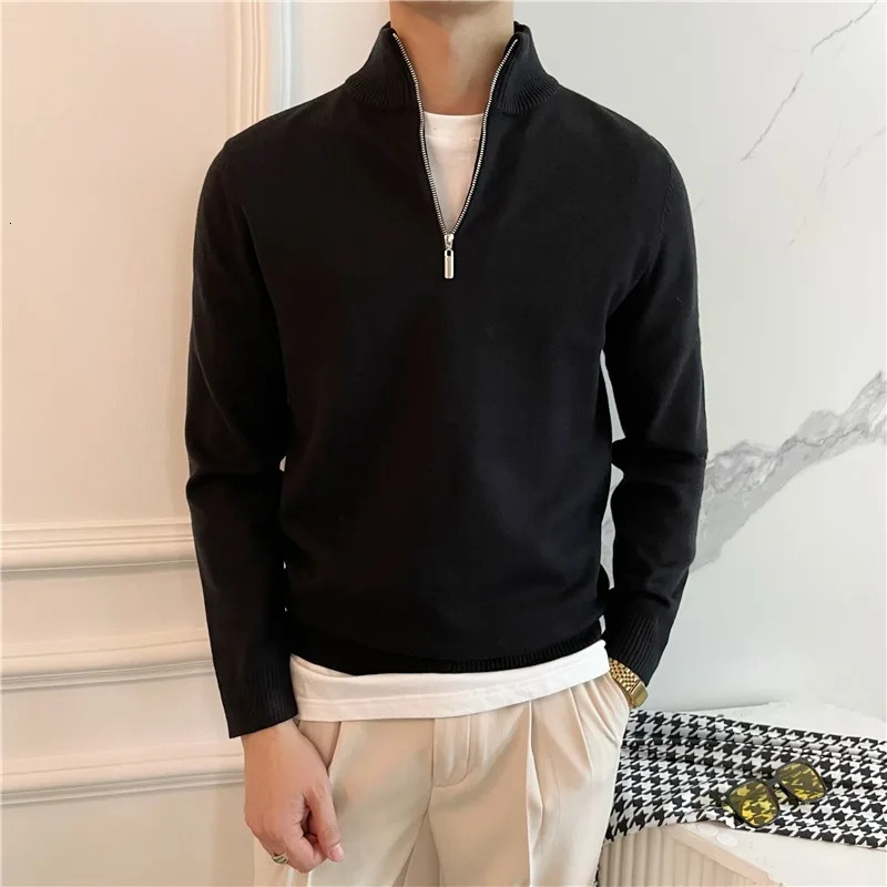 Autumn and Winter Half Turtleneck Sweater Mens Business Casual Retro Slim Bottoming POLO Long-sleeved Sweater Top 251222