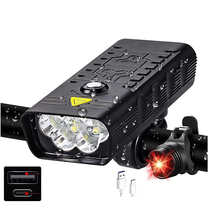 Bike Lights 10000mAh Bike Light USB Rechargeable 5000 Lumens Bike Headlight 6T6 LED Super Bright Flashlight Front Lights and Back Rear light 230606