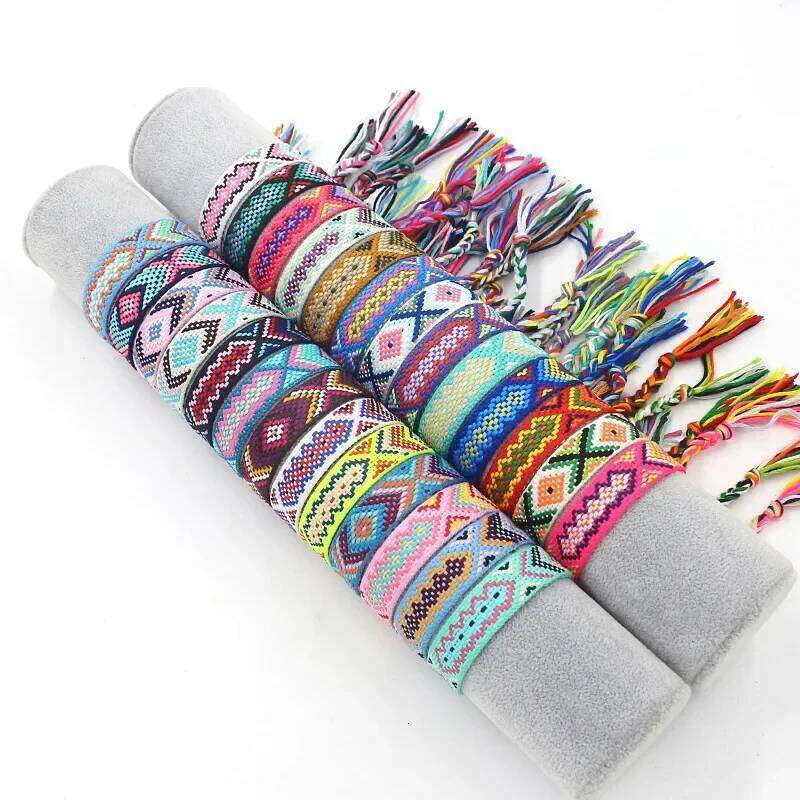 Bohemian National Style Handmade Woven Embroidery For Women Lucky Rainbow Nepal Bracelet Hand Rope Fashion Jewelry Gift 25T1226