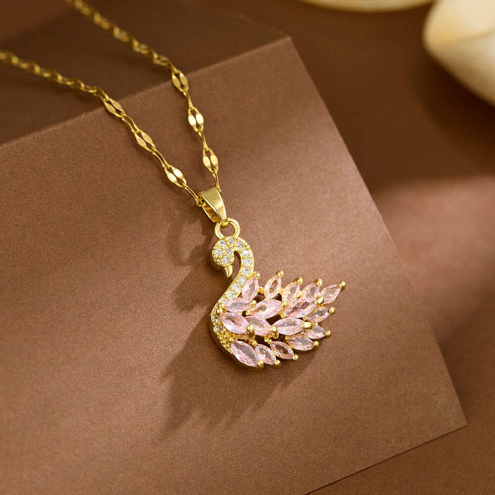 Fashion Jewelry Micro-Inlaid Zircon Swan Titanium Steel Necklace for Women Summer Light Luxury Niche Design Versatile High-End Clavicle Chain Jewelry