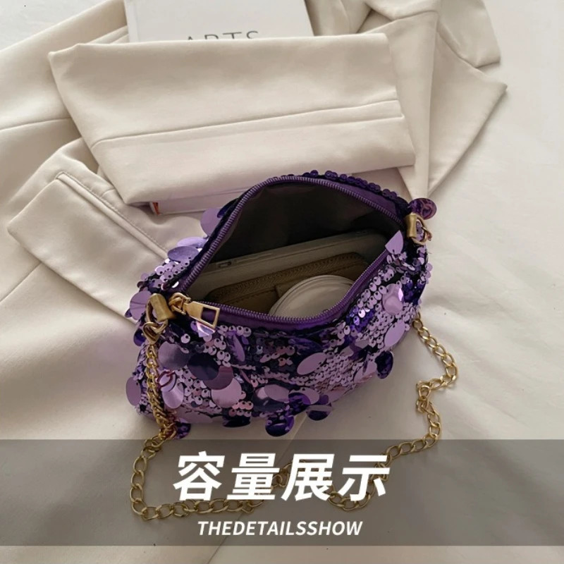 Sequin Evening Party Shoulder Bags for Women Lightweight Portable Ladies Chain Crossbody Bag Solid Color Casual Female Handbag 251223