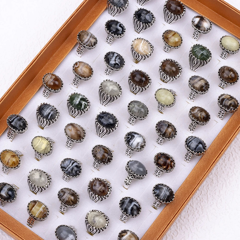 20Pcs/Lot Wholesale Mix Style Natural Stone Finger Rings Fashion Big Oval Agate Party Gifts 251219