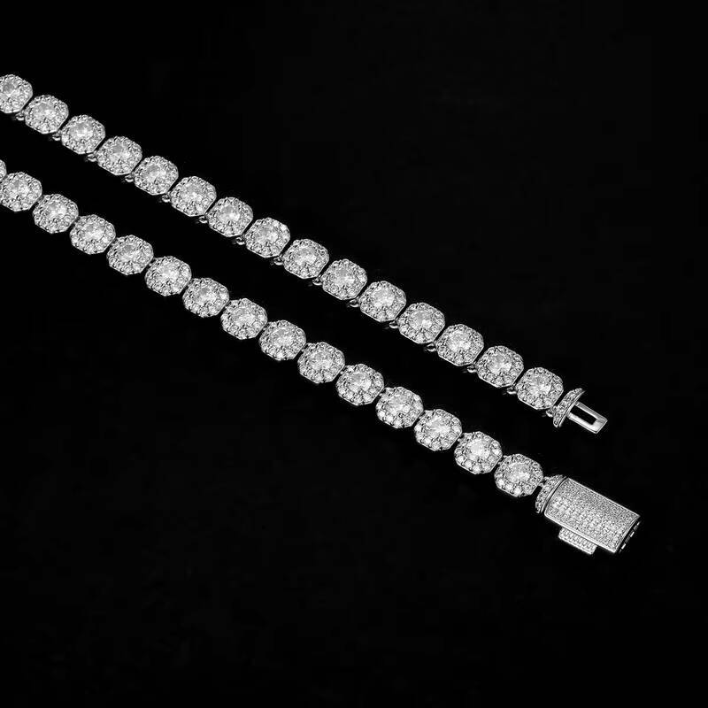 Miami Hip Hop Cuban Link Chain Iced Tennis Chain Necklace with Square Rock Moissanite Diamond Fashionable Trend