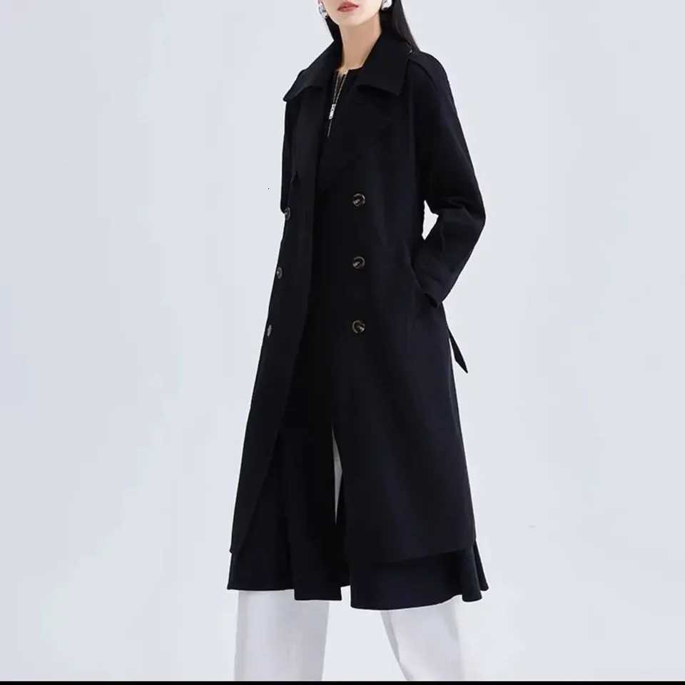 Spring Autumn 2025 New Chic Casual Windbreakers Womens Overcoat Mid-Length Loose High-End Double-Breasted Trenchcoat JacketT251226